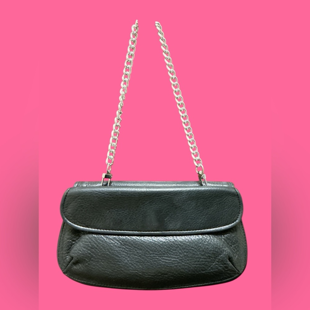 Chic Black Leather Wristlet/wallet with Chain Strap. NEW!